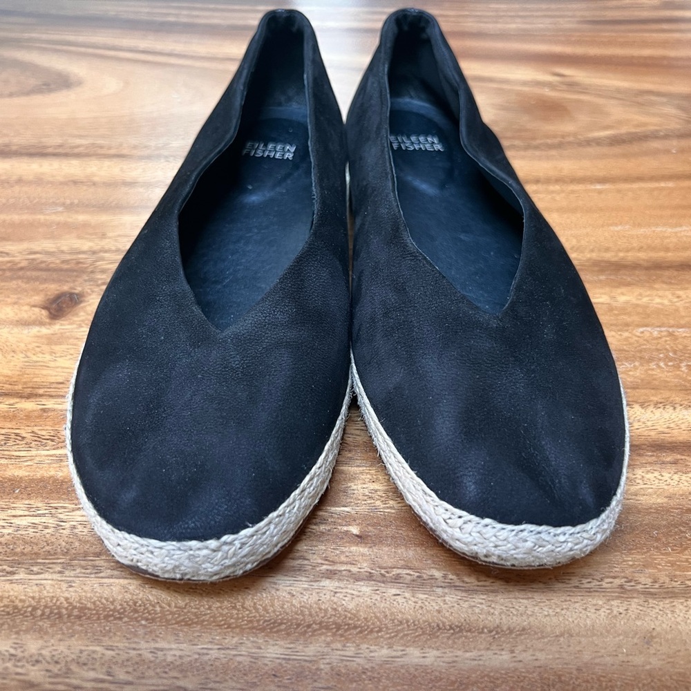 Eileen Fisher Black Suede Jute Loafers